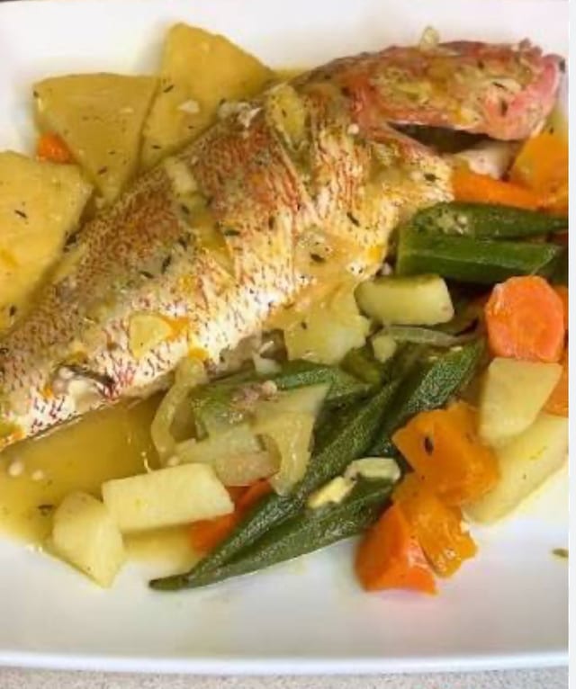 Snapper option 2, steamed with crackers.